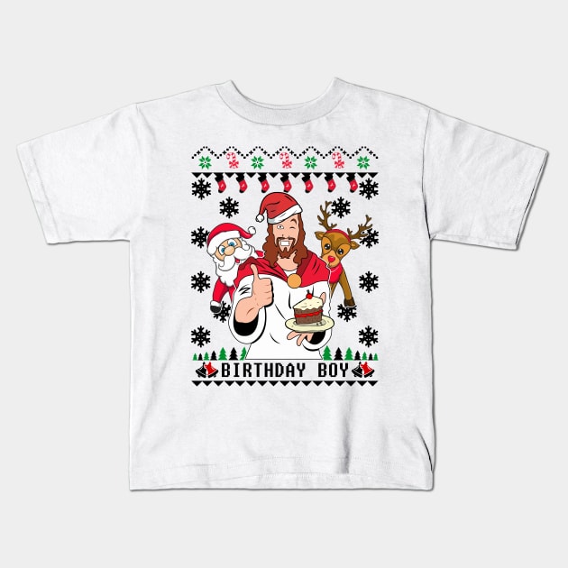 Birthday Boy Ugly Christmas Sweater Kids T-Shirt by KsuAnn